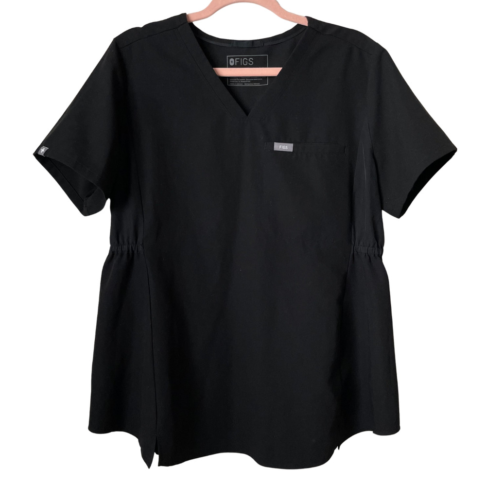 Figs Scrub Top Womens Large Black Octavia Maternity Elastic Waist Short Sleeve - Picture 1 of 12